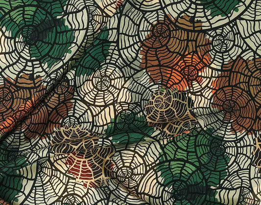 Spider Leafs Pattern Digital Print Dolla Silk Fabric