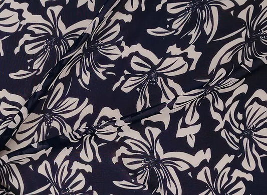 Cream Flowers Pattern Digital Print Georgate Fabric