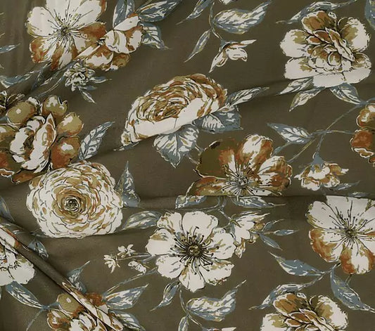 White Yellow combine Flowers Digital Print Viscose Chinon Fabric