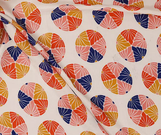 Round Leafs Pattern Digital Print Dolla Silk Fabric