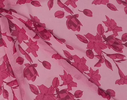Pink Flowers Pattern Digital Print Georgate Fabric
