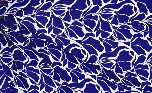 Blue White Flowers Pattern Digital Print Georgate Fabric