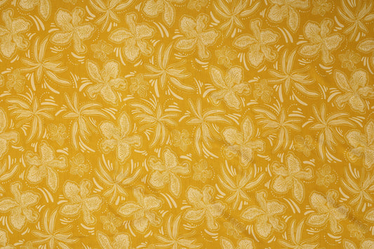 Yellow Leafs Pattern Digital Print Dolla Silk Fabric
