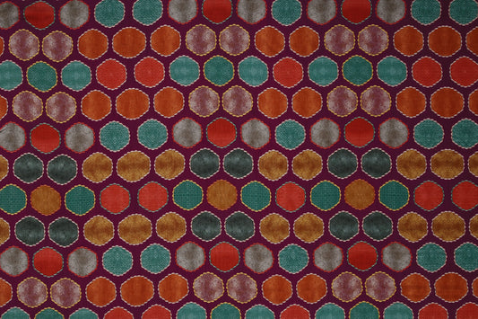 Multi Color Round Pattern Digital Print Dolla Silk Fabric