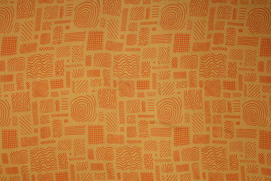 Orange Yellow Pattern Digital Print Musleen Fabric