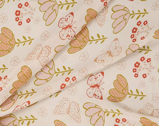 Flowers and Buterfly Pattern Digital Print Natural Crepe Fabric