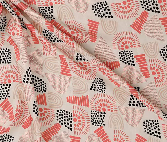 Orange Black Pattern Digital Print Muslin Fabric