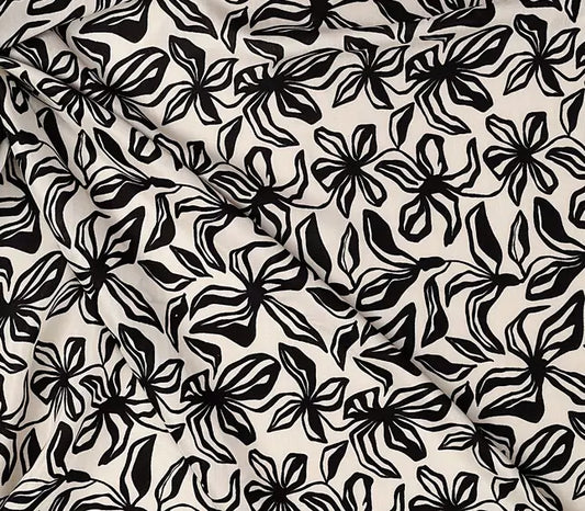 Black Flowers Pattern Digital Print Muslin Fabric