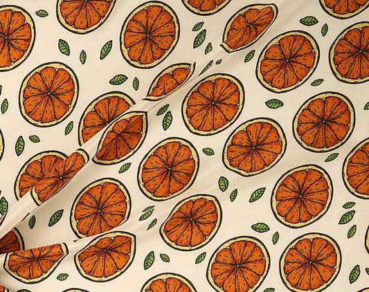 Half Orange Pattern Digital Print Natural Crepe Fabric