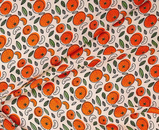 Orange Pattern Digital Print Natural Crepe Fabric