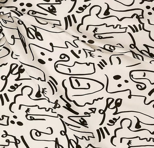 Black White Pattern Digital Print Muslin Fabric