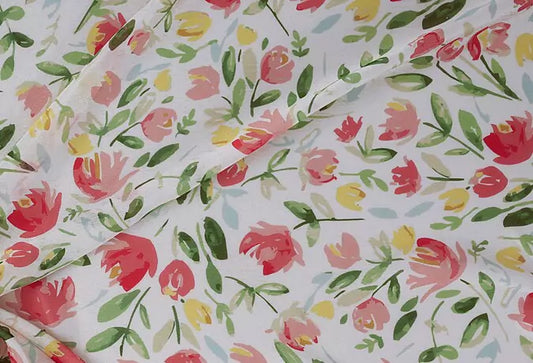 Red Pink Yellow combine Flowers Digital Print Viscose Chinon Fabric