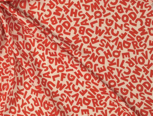 Red ABCD Pattern Digital Print Muslin Fabric