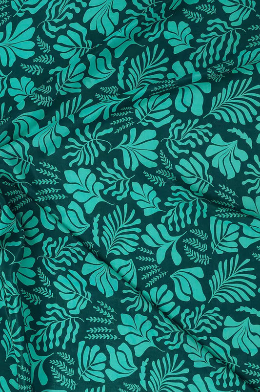 Leaf Pattern Digital Print Natural Crepe Fabric