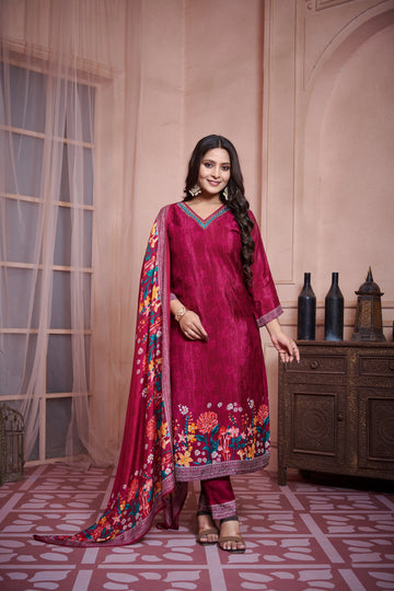 Maroon Suits With Handwork In Pure Viscose Taspa Fabrics