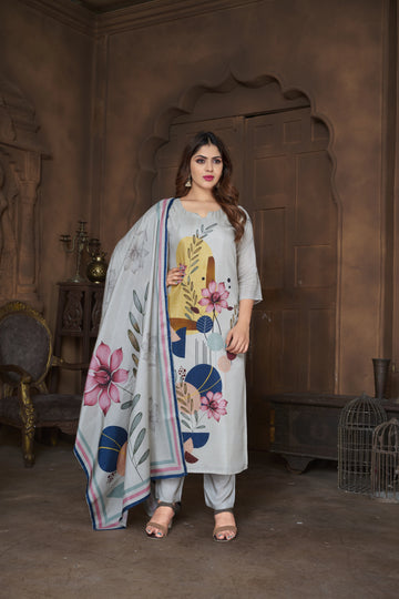 Tasser Cream Suits With Handwork In Pure Viscose Muslin Fabrics