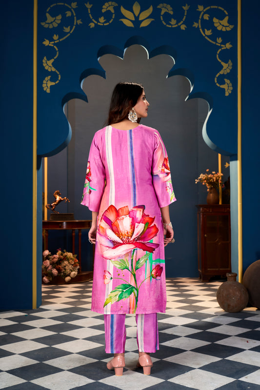 Pink lotus Suits With Handwork In Pure  Muslin  Fabrics