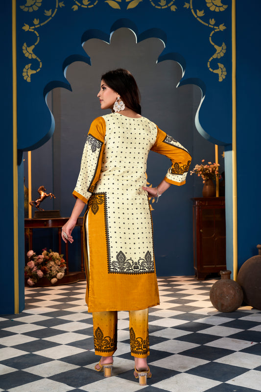 Yellow Cream Pakistani Suits With Handwork In Pure  Muslin  Fabrics