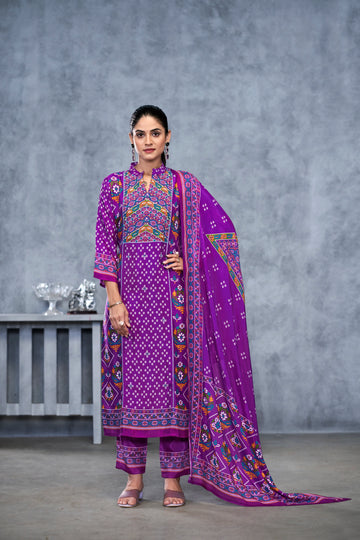 Lavender Suits With Handwork In Pure Viscose Muslin Fabric