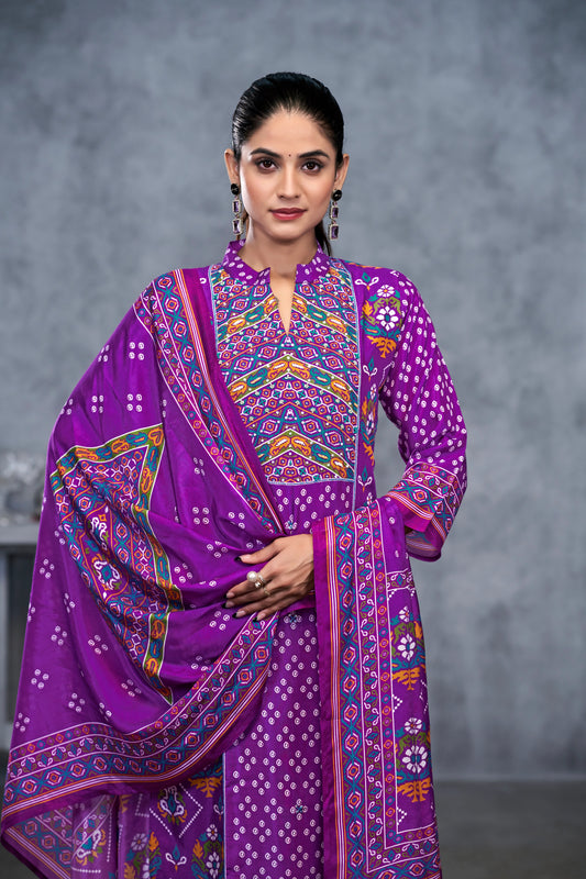 Lavender Suits With Handwork In Pure Viscose Muslin Fabric