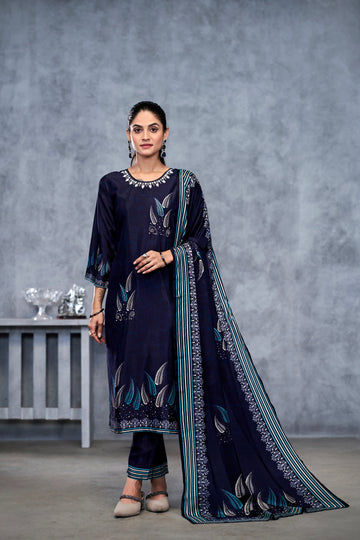 Blue Suits With Handwork In Pure Viscose Muslin Fabrics