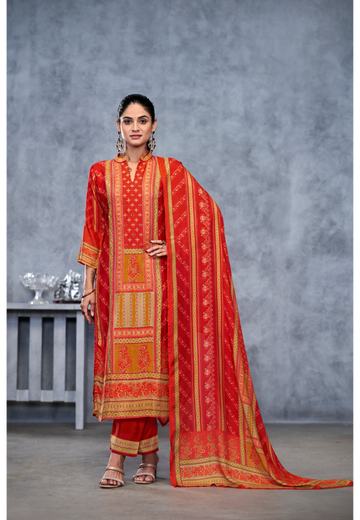 Red Suits With Handwork In Pure Viscose Muslin Fabrics