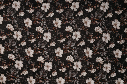 White Black Floral Digital Print Viscose Chinon Fabric