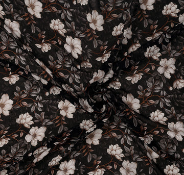 White Black Floral Digital Print Viscose Chinon Fabric