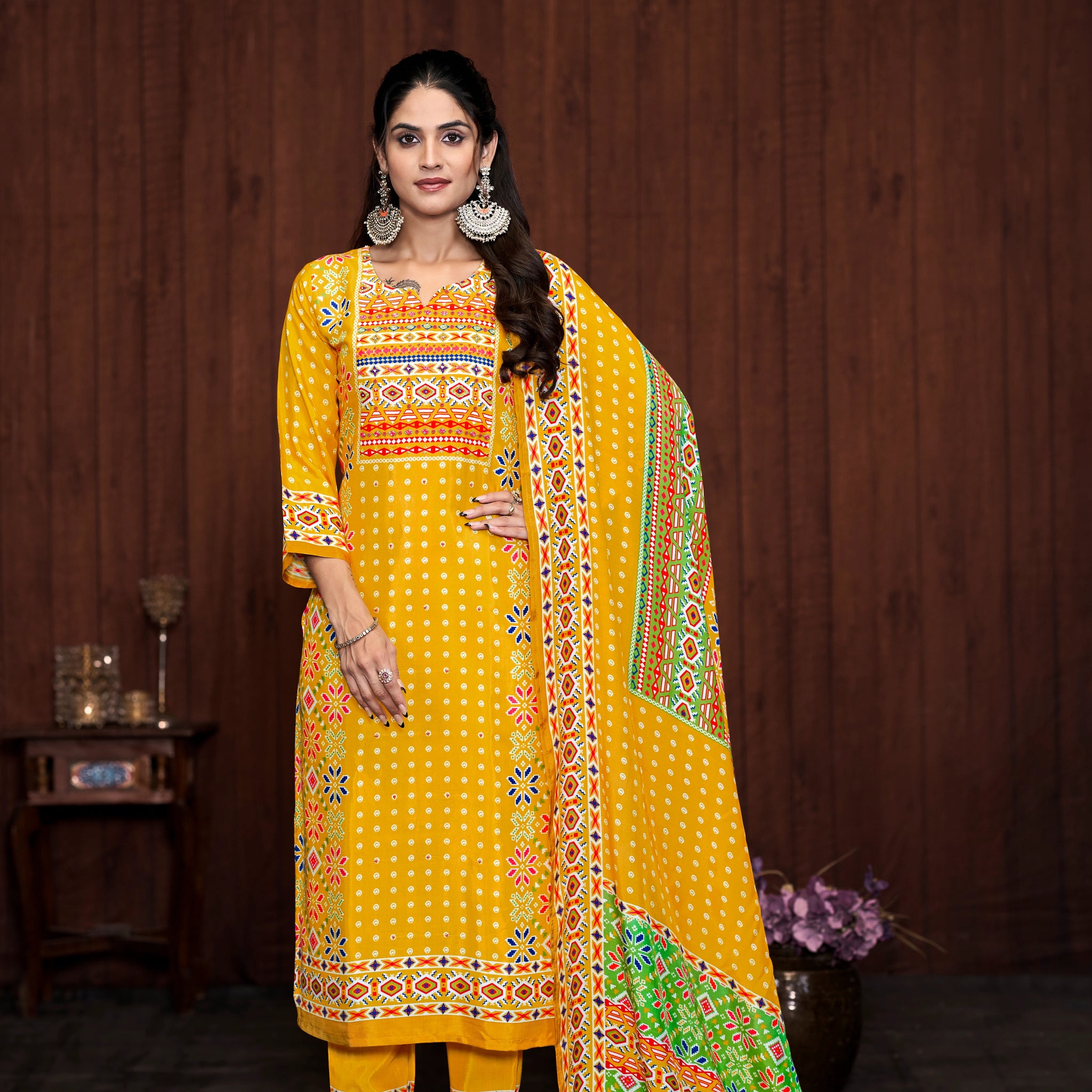 Yellow Suits With Handwork In Pure Muslin Fabrics