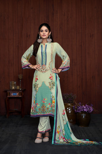 Light Pista Suits With Handwork In Pure Viscose Natural Crep Fabrics