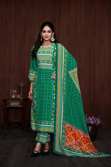 Green Suits With Handwork In Pure Viscose Muslin Fabric