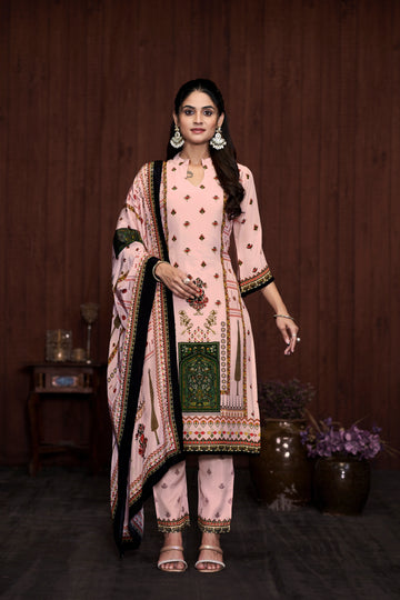 Pink Suits With Handwork In Pure Viscose Natural Crep Fabrics