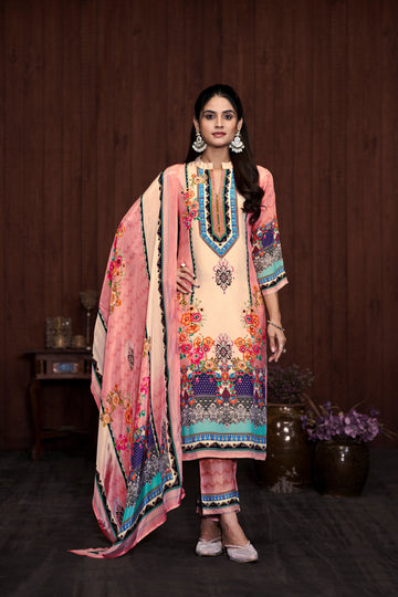 Pink Suits With Handwork In Pure Viscose Natural Crep Fabrics