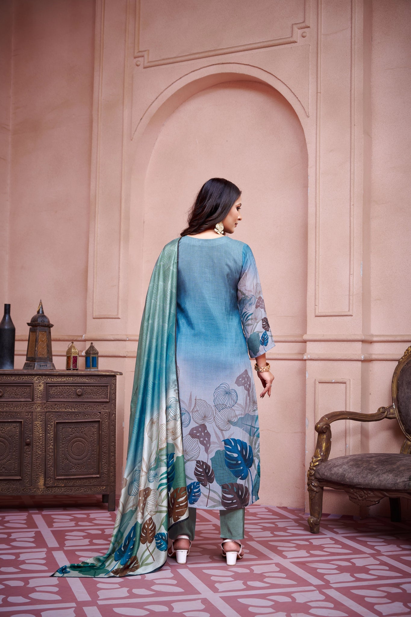 Aqua Green Blue Suits With Handwork In Pure Viscose Taspa Fabrics - Buy Premium Ethnic Wear Online at Avitra