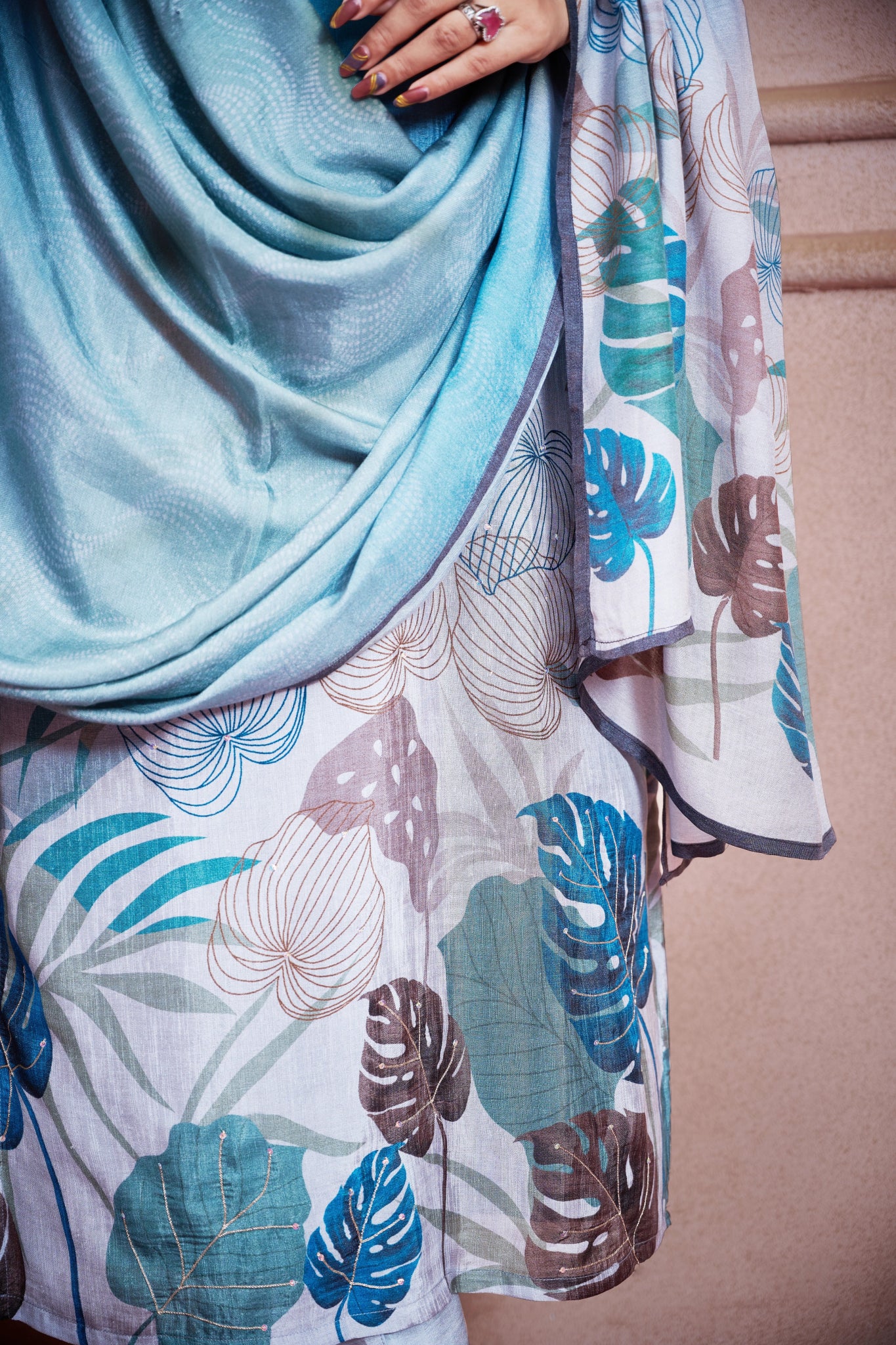 Aqua Green Blue Suits With Handwork In Pure Viscose Taspa Fabrics - Buy Premium Ethnic Wear Online at Avitra