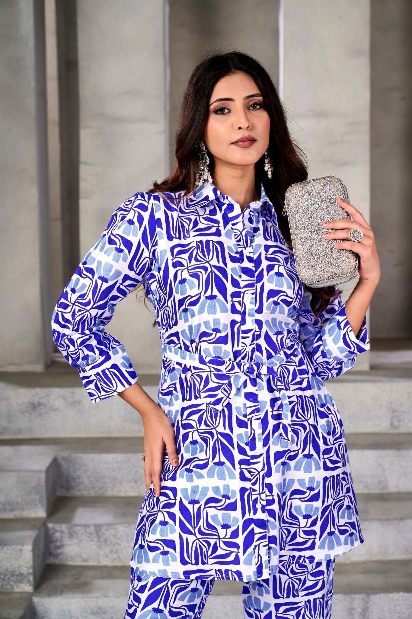 Blue All Over Cord Set Pair Pure Jam Cotton - Buy Premium Ethnic Wear Online at Avitra