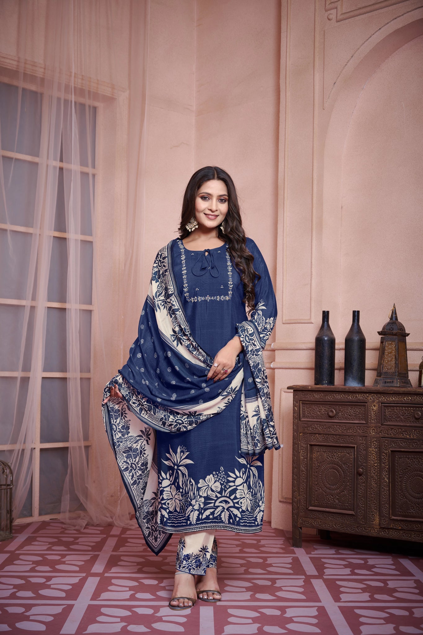 Blue Daman Pattern Suits - Buy Premium Ethnic Wear Online at Avitra