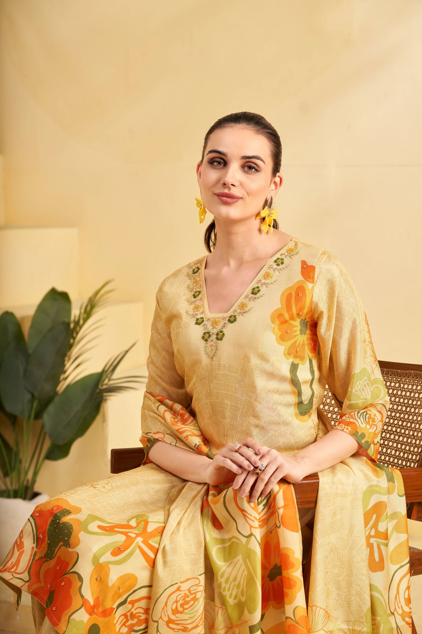 Floral Elegance Yellow Printed Suits - Buy Premium Ethnic Wear Online at Avitra
