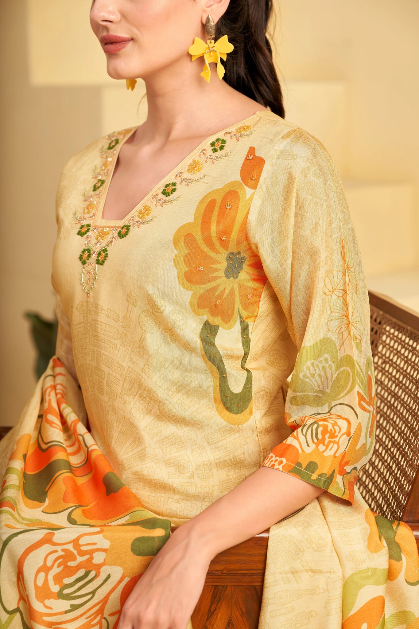 Floral Elegance Yellow Printed Suits - Buy Premium Ethnic Wear Online at Avitra
