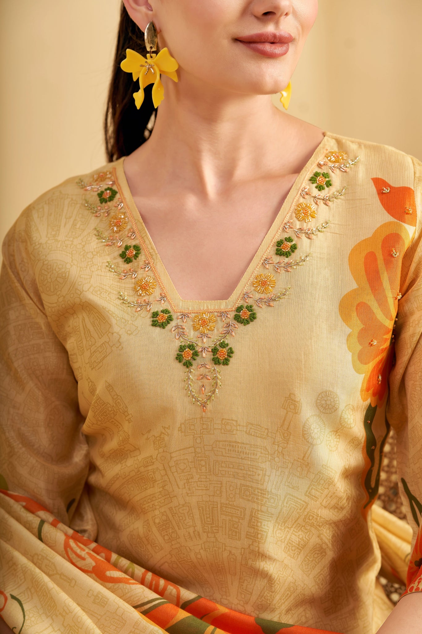 Floral Elegance Yellow Printed Suits - Buy Premium Ethnic Wear Online at Avitra