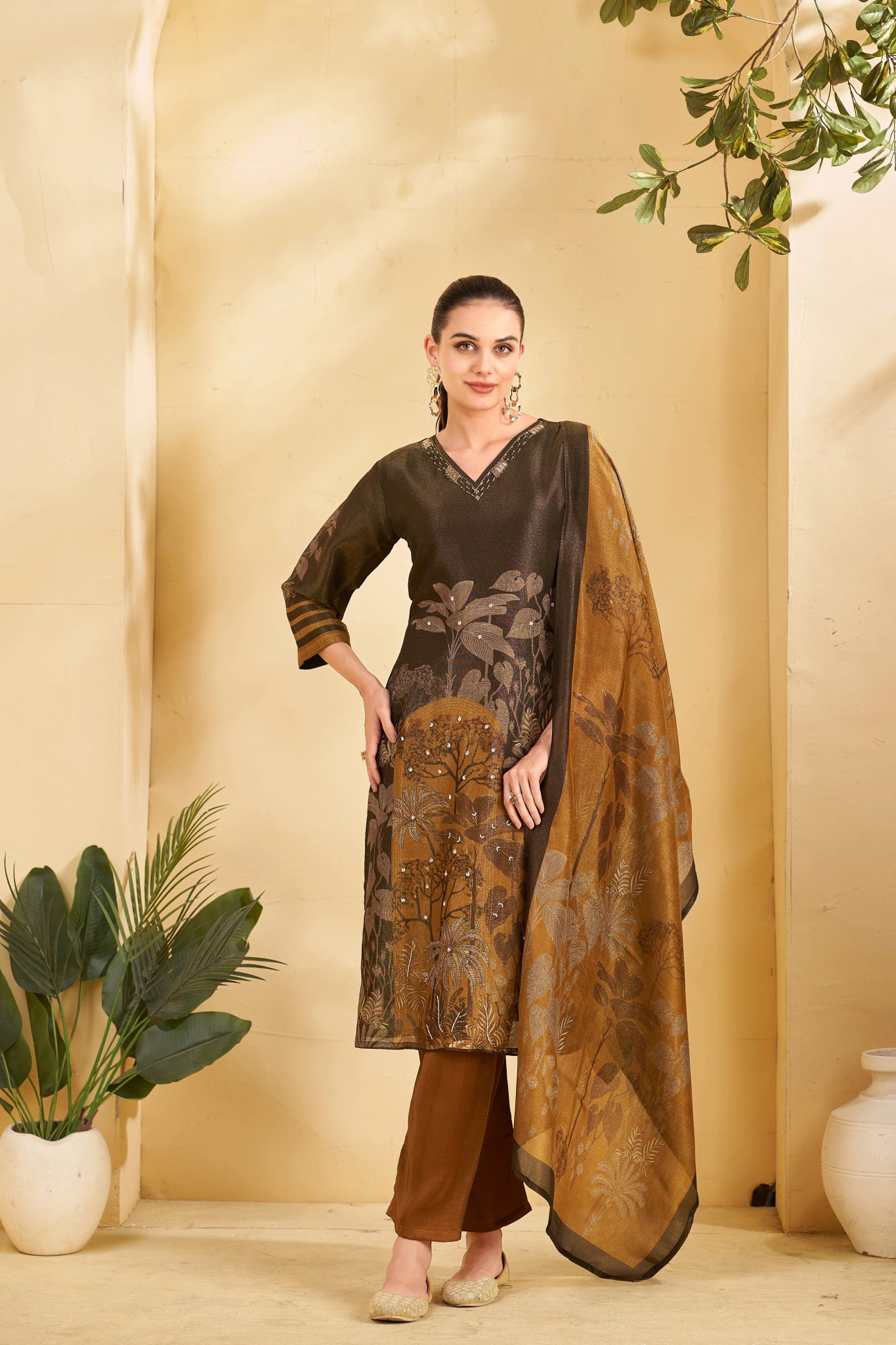 Golden Flora Finesse Suits - Buy Premium Ethnic Wear Online at Avitra