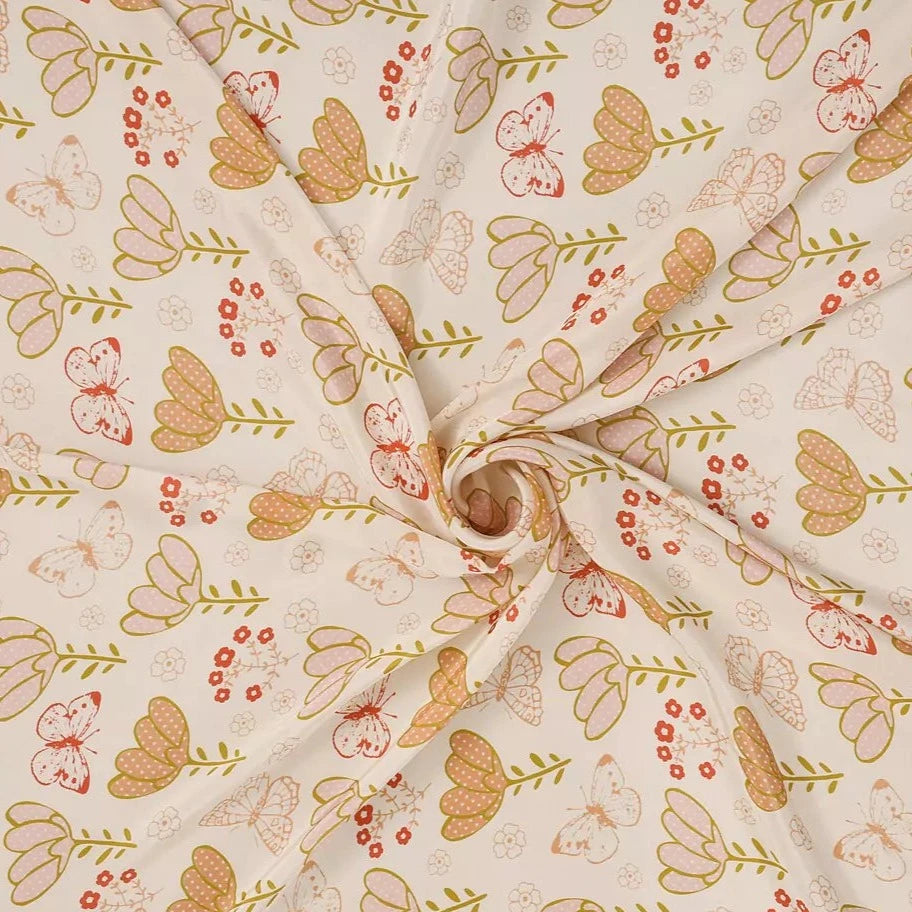 Flowers and Buterfly Pattern Digital Print Natural Crepe Fabric