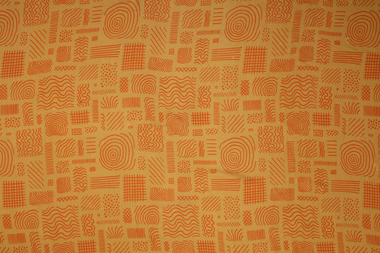 Orange Yellow Pattern Digital Print Muslin Fabric