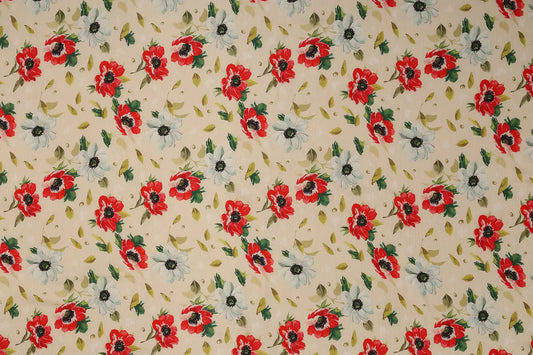 Red White Flower Pattern Digital Print Muslin Fabric