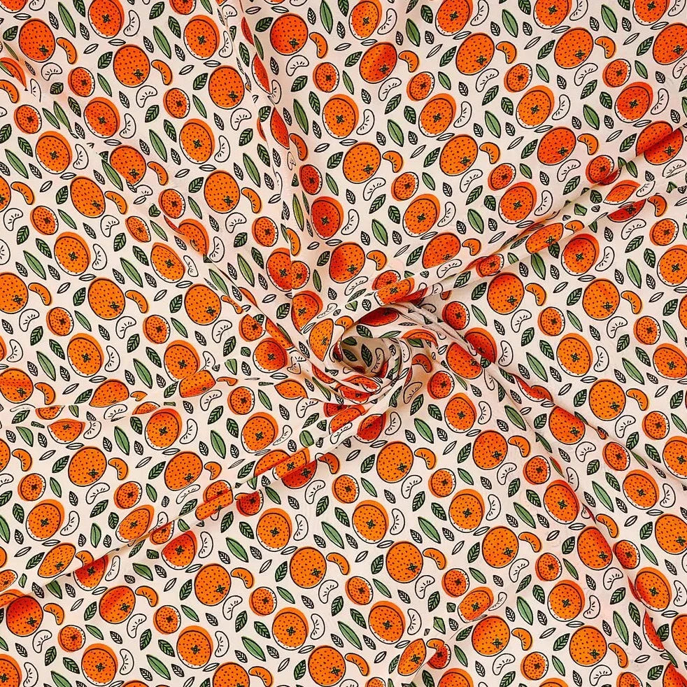 Orange Pattern Digital Print Natural Crepe Fabric