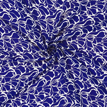 Blue White Flowers Pattern Digital Print Georgate Fabric