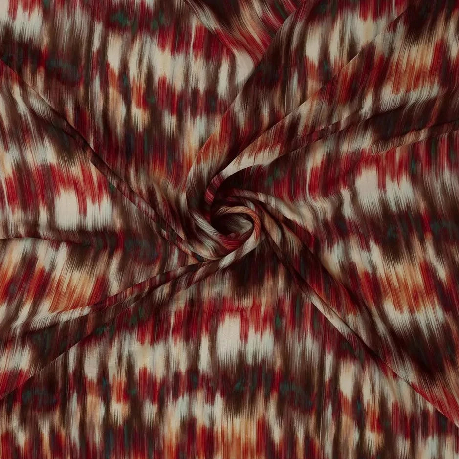 Brown Red lines Digital Print Viscose Chinon Fabric