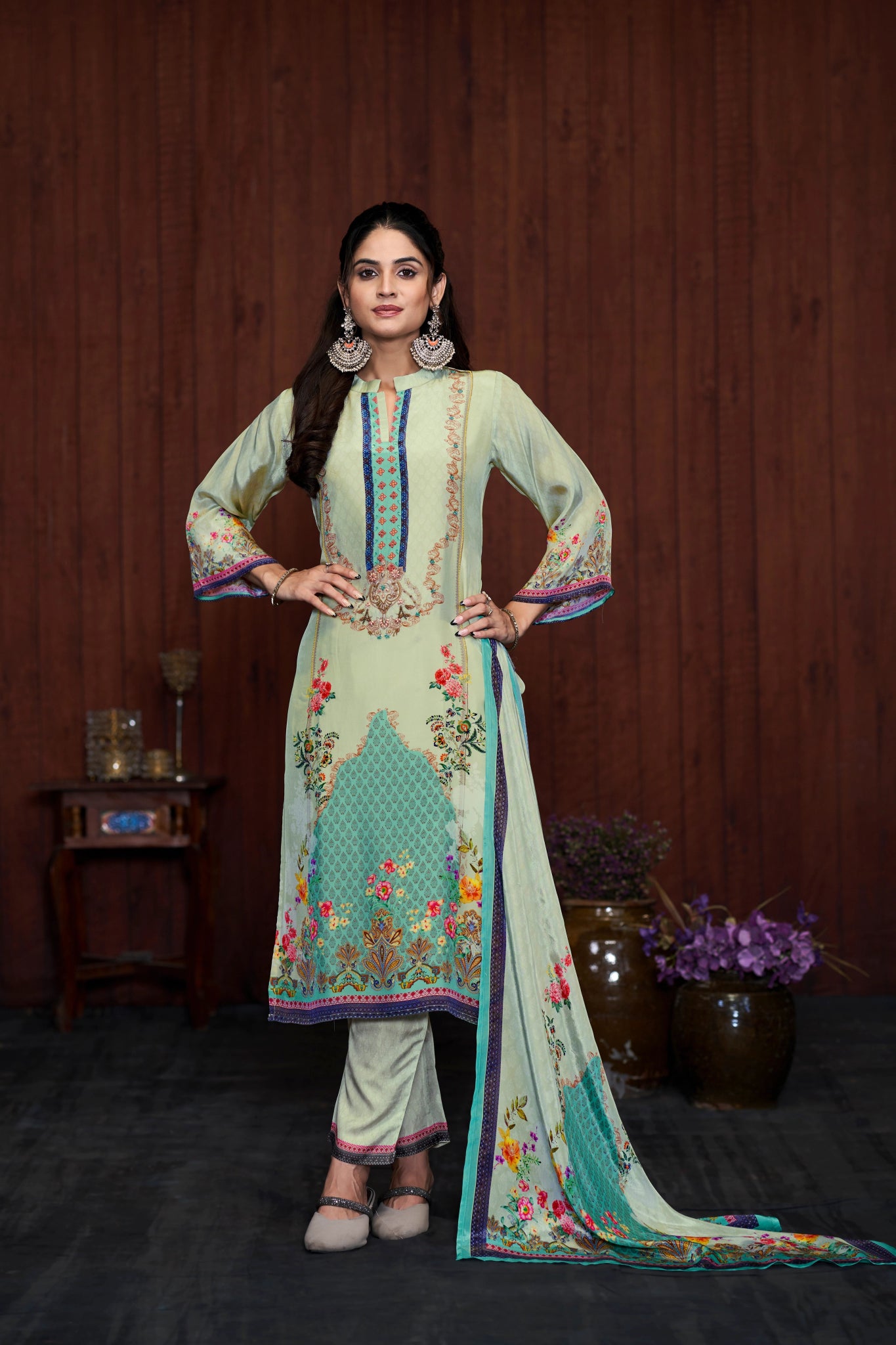 Light Pista Suits With Handwork In Pure Viscose Natural Crep Fabrics - Buy Premium Ethnic Wear Online at Avitra