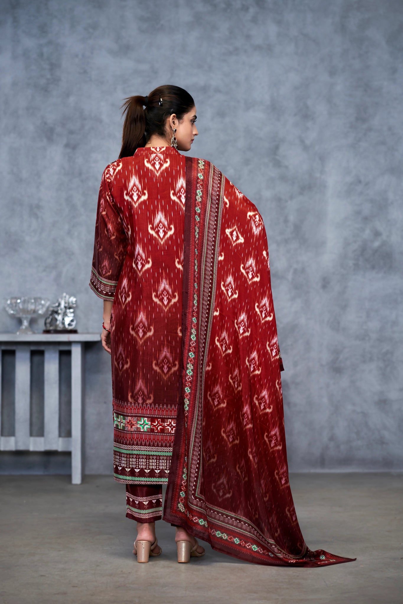 Maroon Suits With Nack Handwork In Pure Viscose Muslin Fabrics - Buy Premium Ethnic Wear Online at Avitra