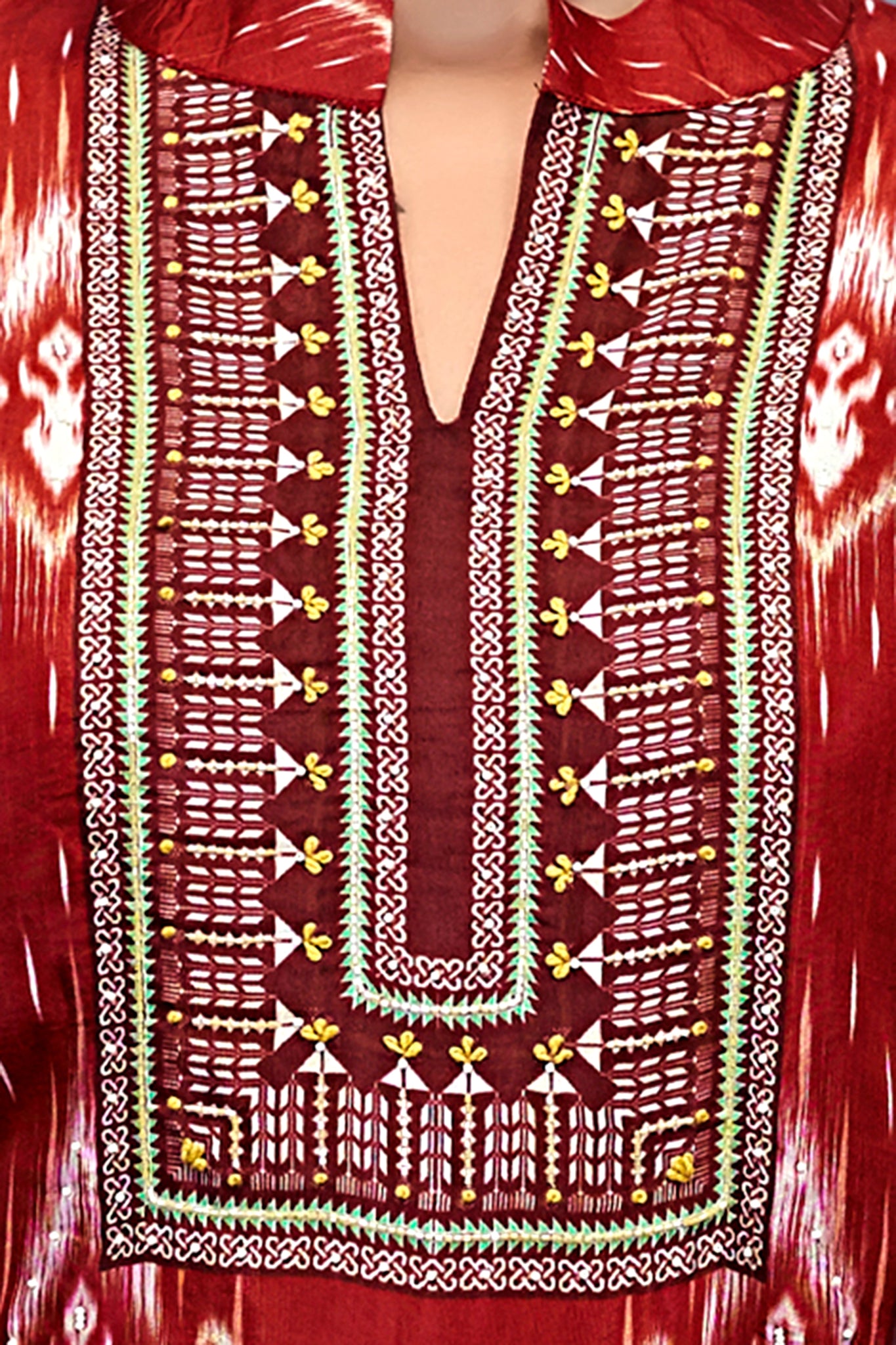 Maroon Suits With Nack Handwork In Pure Viscose Muslin Fabrics - Buy Premium Ethnic Wear Online at Avitra